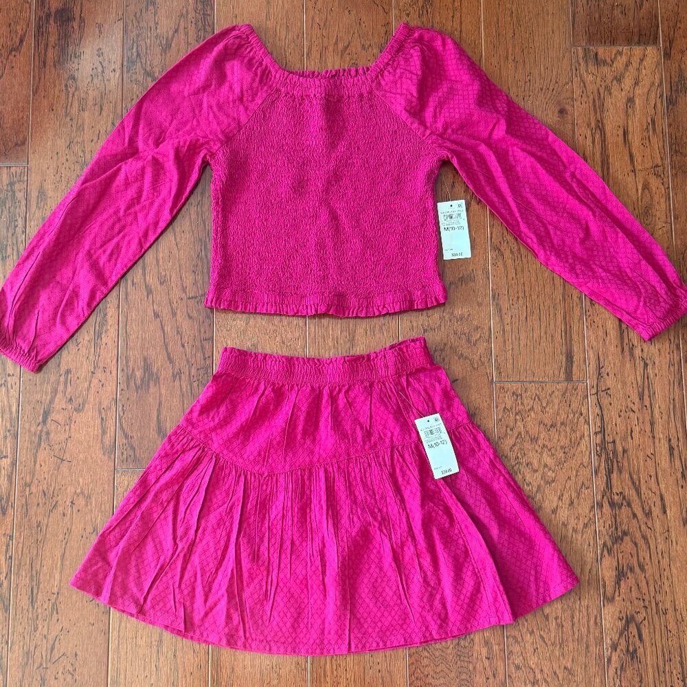Girls Pink Smocked Long Sleeve Top & Skirt Set Size M (10–12) NWT
